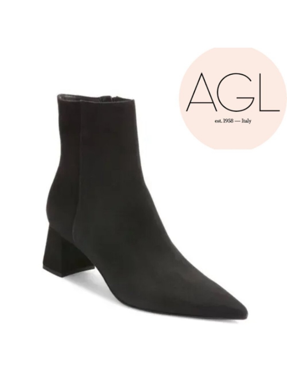 AGL Mimma Pointed Toe Block Heel Suede Bootie Black  EU37/US 7